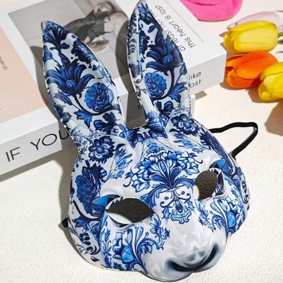 Accessories - NEW ! boho Blue Floral  Bunny Mask